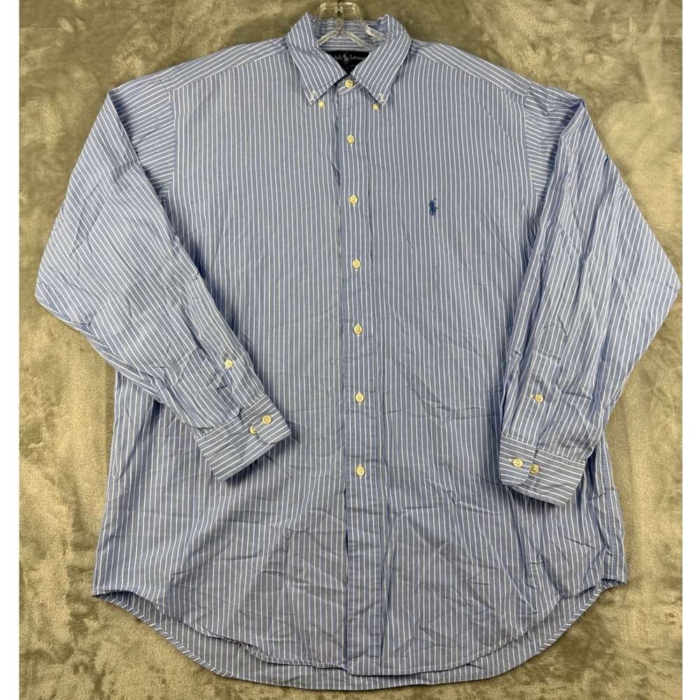 Polo Ralph Lauren Yarmouth Mens 16.5 34/35 Blue White Striped Cotton Shirt L